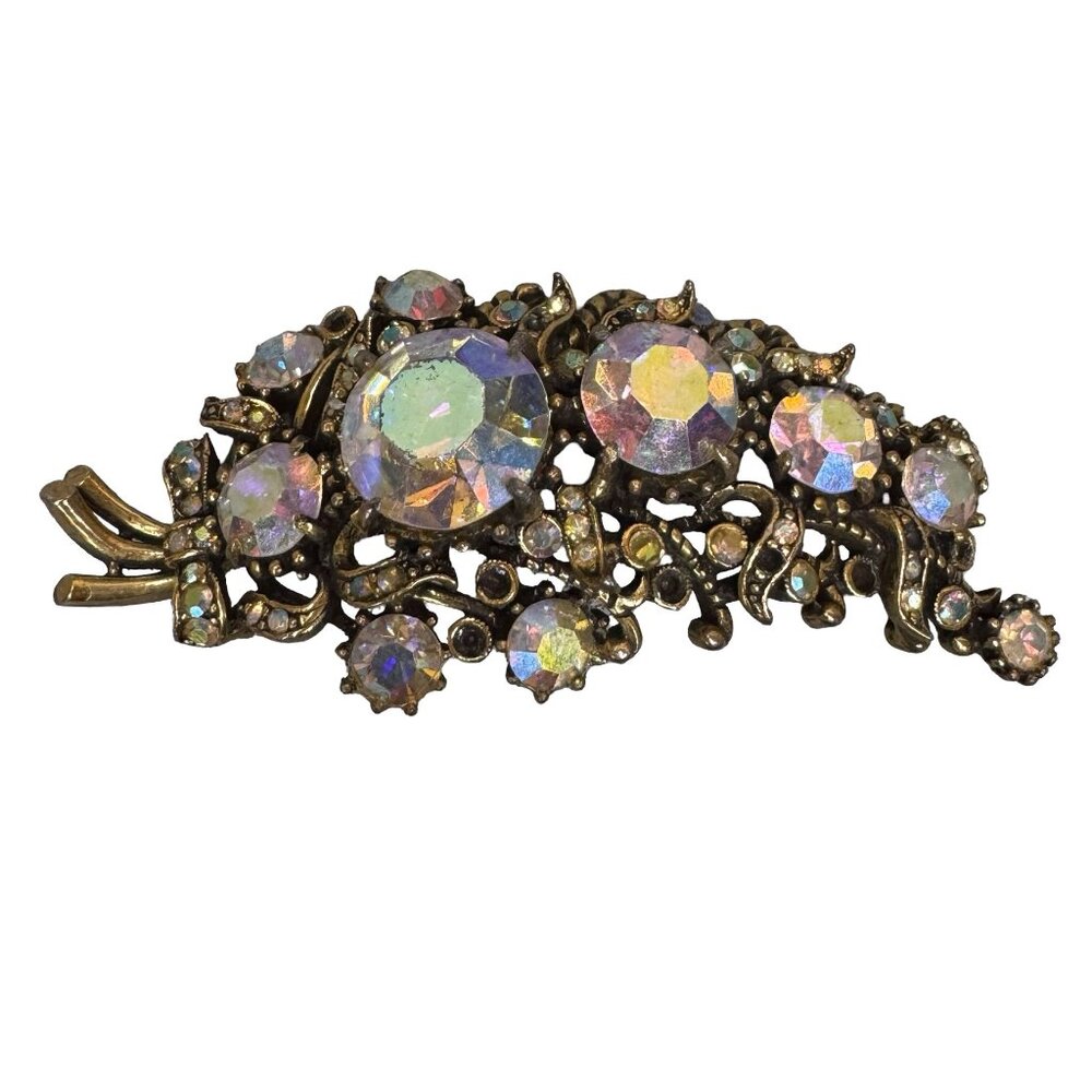 Vintage Hollycraft Clear AB Rhinestone Pin Brooch Layered 3D Signed 1958 READ